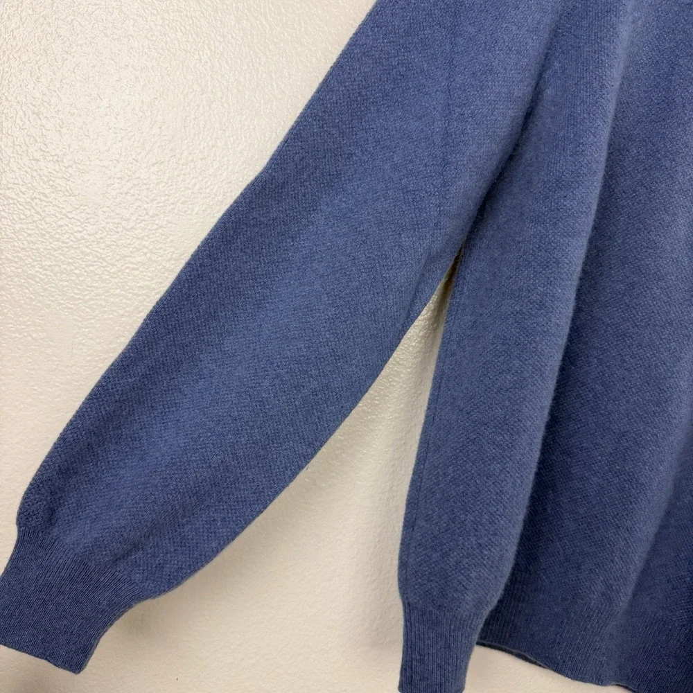 Carroll & Co Sweater Mens Blue Wool Cashmere Quarter Button Elbow Patches